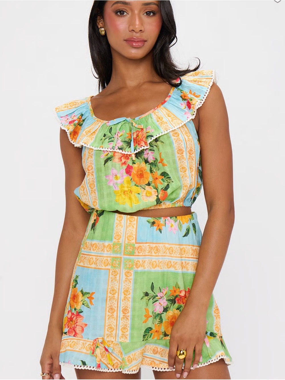 NWT Show Me Your MuMu Country Bouquet floral top and All Night Ruffle Skort